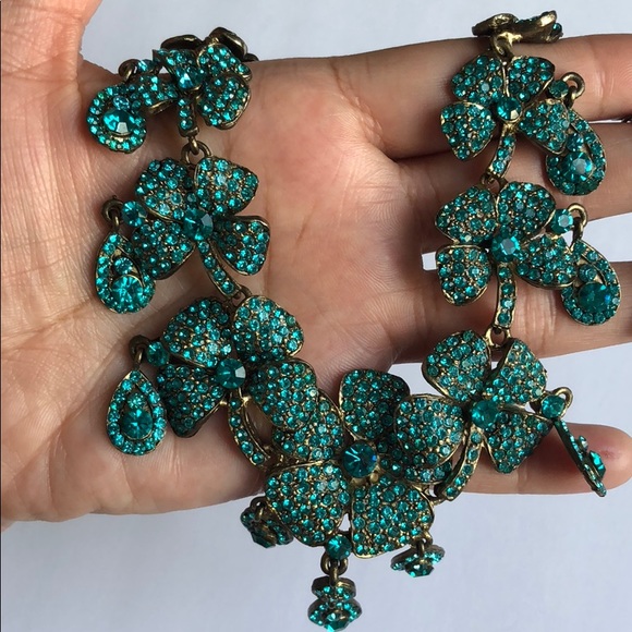 Turquoise Flower Swarovski Floral Necklace Set - Picture 7 of 8